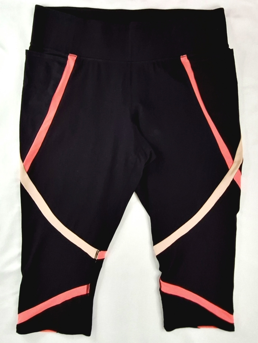 Livi Active Black Capri Leggings with Coral & Light Peach Accents 22/24